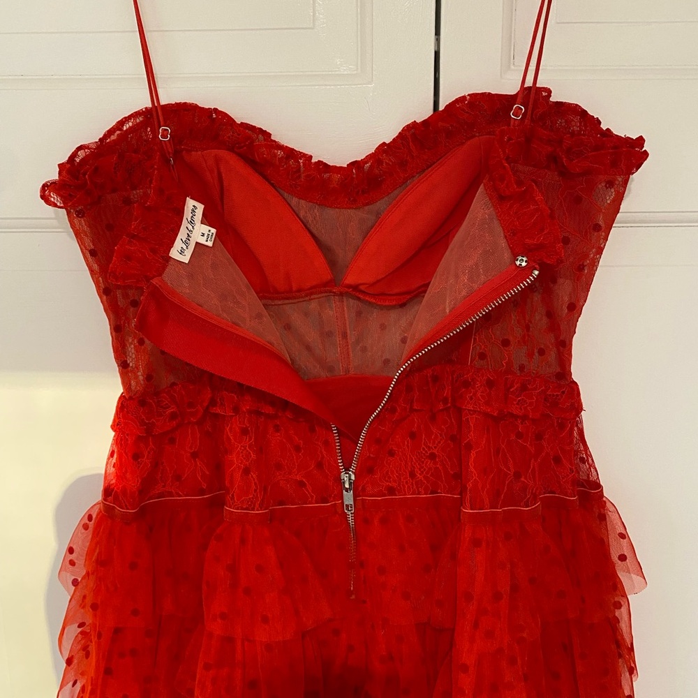 For Love And Lemons Red Lace Tiered Ruffle Mini Dress - Picture 3 of 6